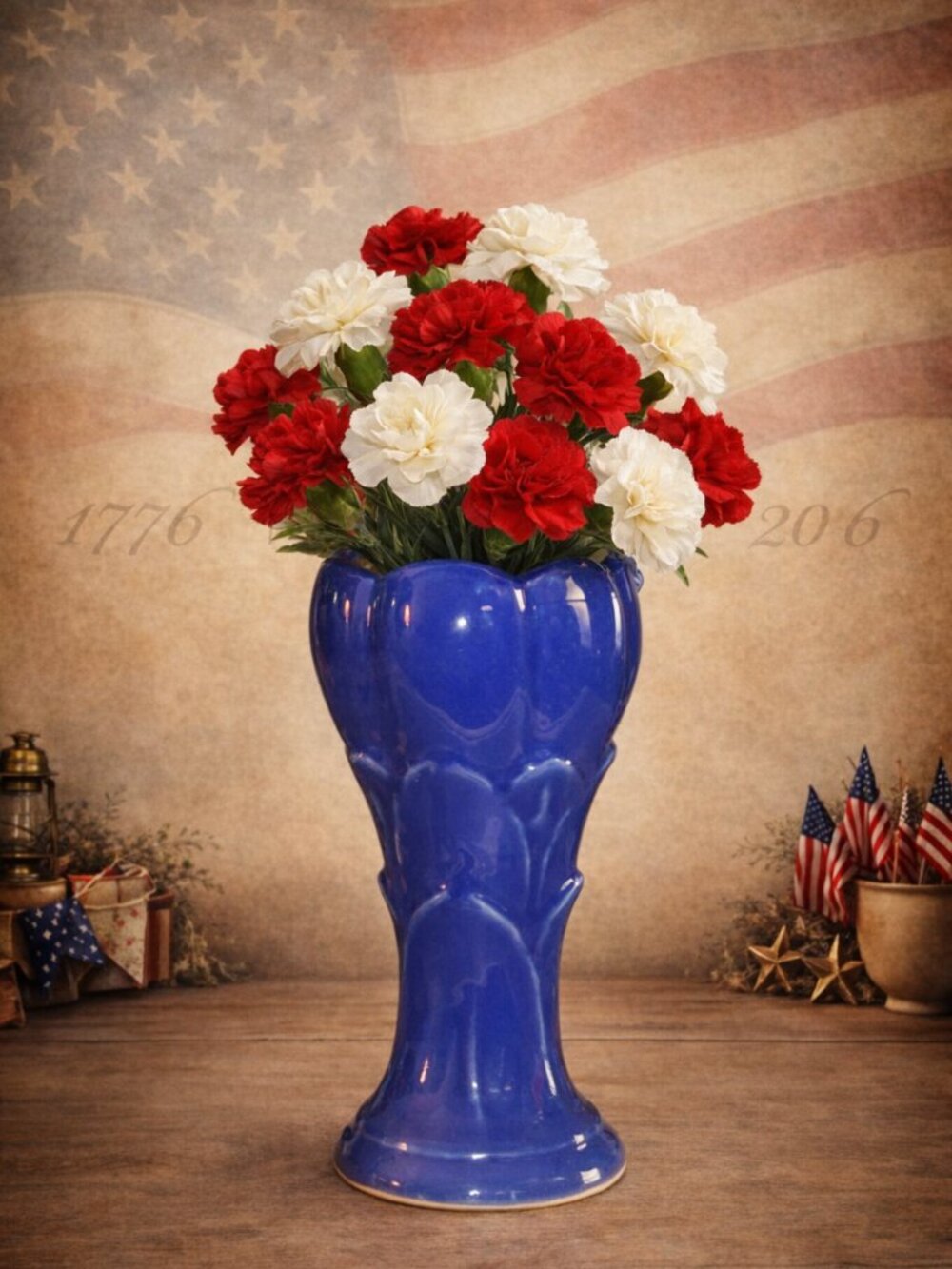 Shawnee Pottery Blue Vase/Holder Petal Pattern Flower Displays